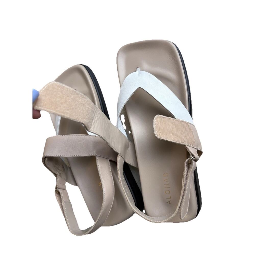 Alohas Decade Bicolor Sandals Thong-style White and Beige Size 11 Square Toe - Picture 9 of 11